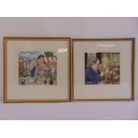 Norman Neasom (1915-2010) two framed and glazed watercolours of a country fete and a study of two