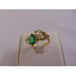 18ct yellow gold diamond and emerald crossover ring, approx total weight 4.4g