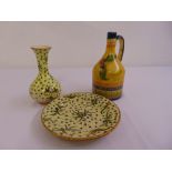 Cantagalli art pottery dish and matching vase and a continental wine ewer, signed Martin