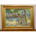 Hugo Schindler framed oil on panel titled Shadow Under Trees, monogrammed bottom right, 23.5 x