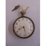 A 19th century silver pair cased pocket watch, white enamel dial, Arabic numerals with fusee