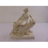 Parian figurine of Diana with the Lion on rectangular base, marks to the base, A/F