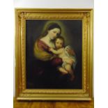 A 19th century framed oil on canvas of a mother and child in the Renaissance style, 104 x 81cm