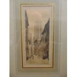 David Muirhead Bone (1876-1953) framed and glazed pen and ink drawing of a street scene, signed