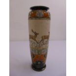 A Royal Doulton Hanna Barlow vase of tapering cylindrical form with sgraffito deer to the sides,