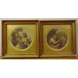 F Bartolozzi a pair of framed and glazed polychromatic etchings of classical figures 17.5cm diameter
