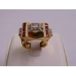 A 14ct yellow gold diamond and ruby ring, approx total weight 9.5g