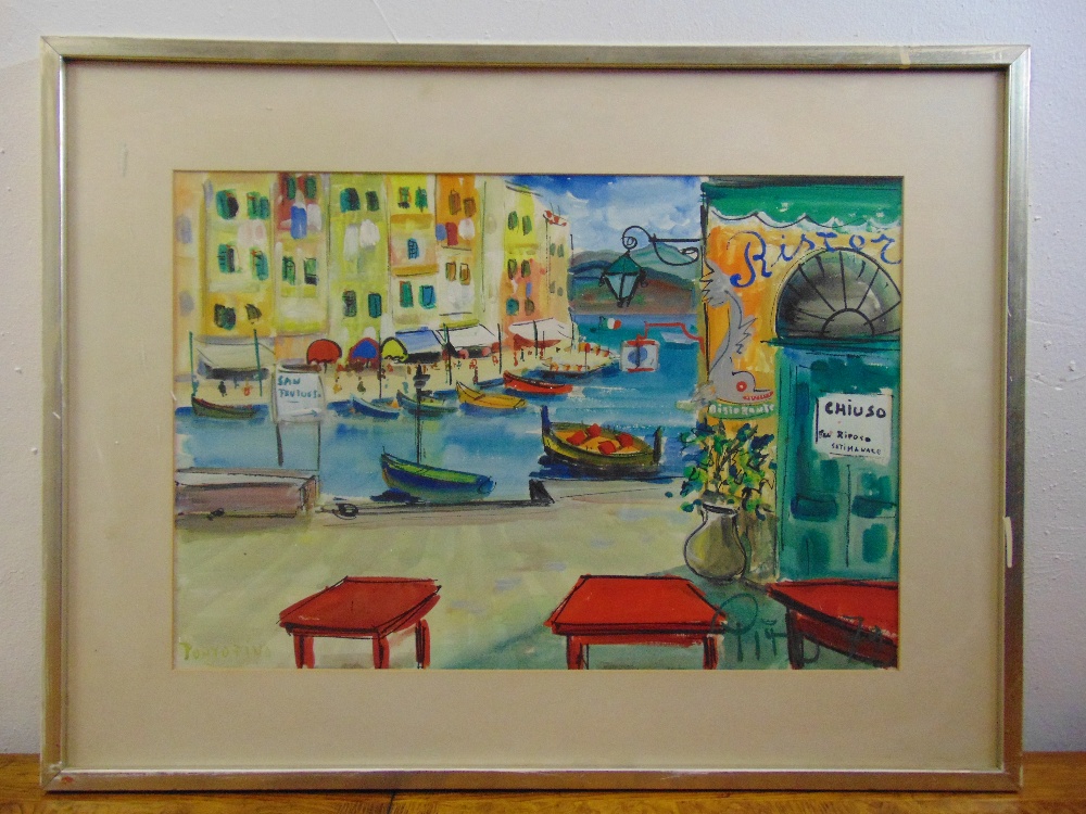 Pito (1924-2000) framed and glazed watercolour of Portofino, signed and dated 1979 bottom right,