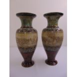 A pair of Royal Doulton Hanna Barlow large baluster vases with sgraffito grazing cows, marked to