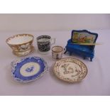 A quantity of English porcelain to include a Davenport cup, Copeland practice piece plate, a