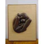 A framed bronze relief of a mother and child signed Ofer, 46.5 x 36.5cm