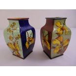 A pair of Doulton Lambeth square sectioned vases decorated by Florence Lewis circa 1880, marks to