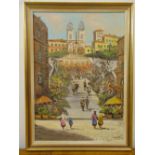 Anna E. Martino framed oil on panel of the Spanish Steps in Rome, signed bottom right, 68.5 x 48cm