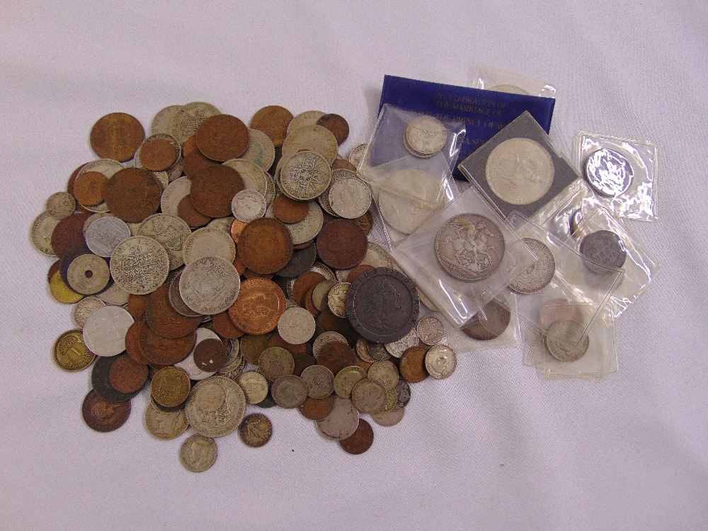 A quantity of GB and foreign coins to include some pre 47 silver coins, George III cartwheel penny