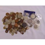 A quantity of GB and foreign coins to include some pre 47 silver coins, George III cartwheel penny