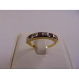 18ct yellow gold ruby and diamond half eternity ring, approx total weight 3.5g