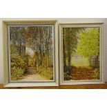 Audrey Faiers two framed oils of country landscapes, 49 x 39cm and 49 x 34cm ARR applies