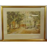 A. William Brown framed and glazed limited edition print of a continental village scene, blind