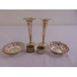 A quantity of silver to include two bonbon dishes, two salts with glass liners and two vases