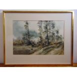 Delvecchio framed and glazed watercolour of a country landscape, signed bottom right, 35.5 x 53.
