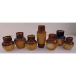 Seven Doulton Lambeth ceramic jugs, marks to the bases