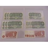 A quantity of GB bank notes to include Beale œ1 three consecutive numbers, Beale œ1 uncirculated,