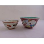 A Chinese bowl decorated with figures and butterflies and a famille verte bowl