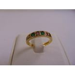 18ct yellow gold emerald and diamond half eternity ring, approx total weight 3.4g