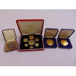 A cased set of ECUs Piedfort 1992 coins, two 1981 Charles and Diana commemorative medallions and