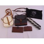 A Mulberry leather handbag, purse and wallet, Longchamp cross body bag and a Philip Treacy evening