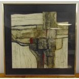 Graham Smithies framed and glazed mixed media abstract, label to verso, 61 x 60.5cm ARR applies