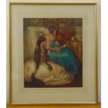 Lewis Baumer (1870-1963) framed and glazed watercolour of two ladies, signed and dated bottom right,