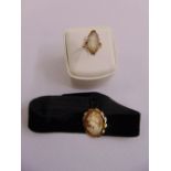 9ct yellow gold and topaz ring and a 9ct yellow gold cameo choker