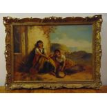Thomas Kent Pelham 1860-1891 framed oil on canvas of two girls with musical instruments titled