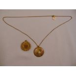 Two 14ct gold pendants and a 9ct gold chain, approx total weight 29.8g