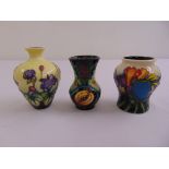 Three Moorcroft limited edition miniature vases, marks to the bases