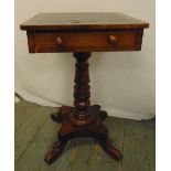A Victorian mahogany rectangular side table with two drawers on shaped square base with outswept