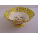 A Copeland porcelain hand painted fruit bowl decorated with birds, butterflies and flowers on raised