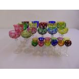 A quantity of multi-coloured Bohemian wine, hock and liquor glasses (29)