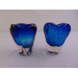 A pair of Whitefriars blue lobed vases designed by Geoffrey Baxter