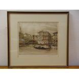 Wilfrid Huggins framed and glazed monochromatic etching of the Grand Canal Venice, signed bottom