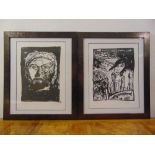 John Bellany two framed and glazed limited edition monochromatic prints of two figures, signed and
