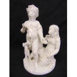 Meissen blanc de chine figural group of two children and a dog, crossed swords mark with Marcolini