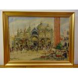 Tony Navaro framed oil on canvas of St Marks Square Venice, signed bottom left, 50.5 x 68cm