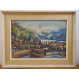 Bedrich Fogel framed and glazed watercolour of rowing boats on the shoreline, signed bottom left, 36