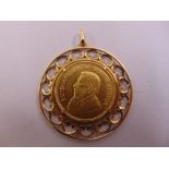 1974 Krugerand set in 9ct gold pendant, approx total weight 41.9g