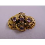 Gold, amethyst and peridot brooch, gold tested 18ct, approx total weight 8.0g