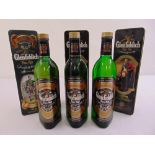 Glenfiddich 12 year old single malt Scotch whisky in fitted metal packaging, three 75cl bottles