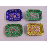 Four cloisonné rectangular pin trays decorated with flowers and leaves