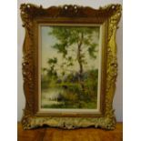Ernest Parton RI 1845-1933 framed oil on panel of Brathay Windermere, signed bottom right, 36 x